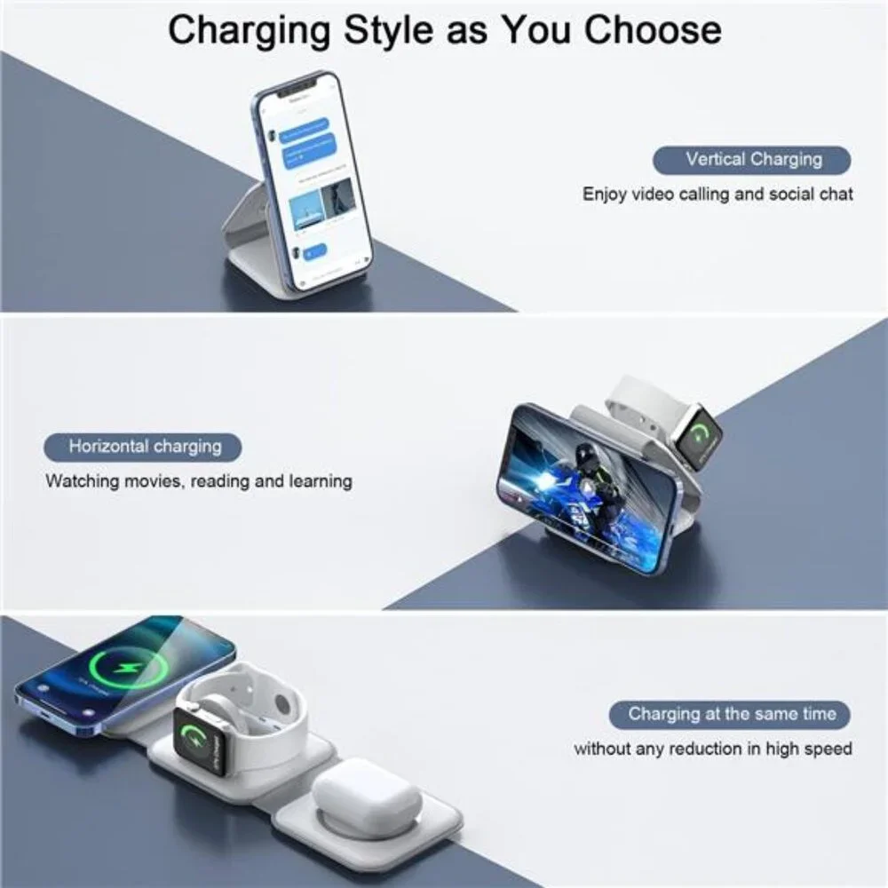 Wireless Charger 3 in 1,RTOPS Magnetic Travel Wireless Charging Station